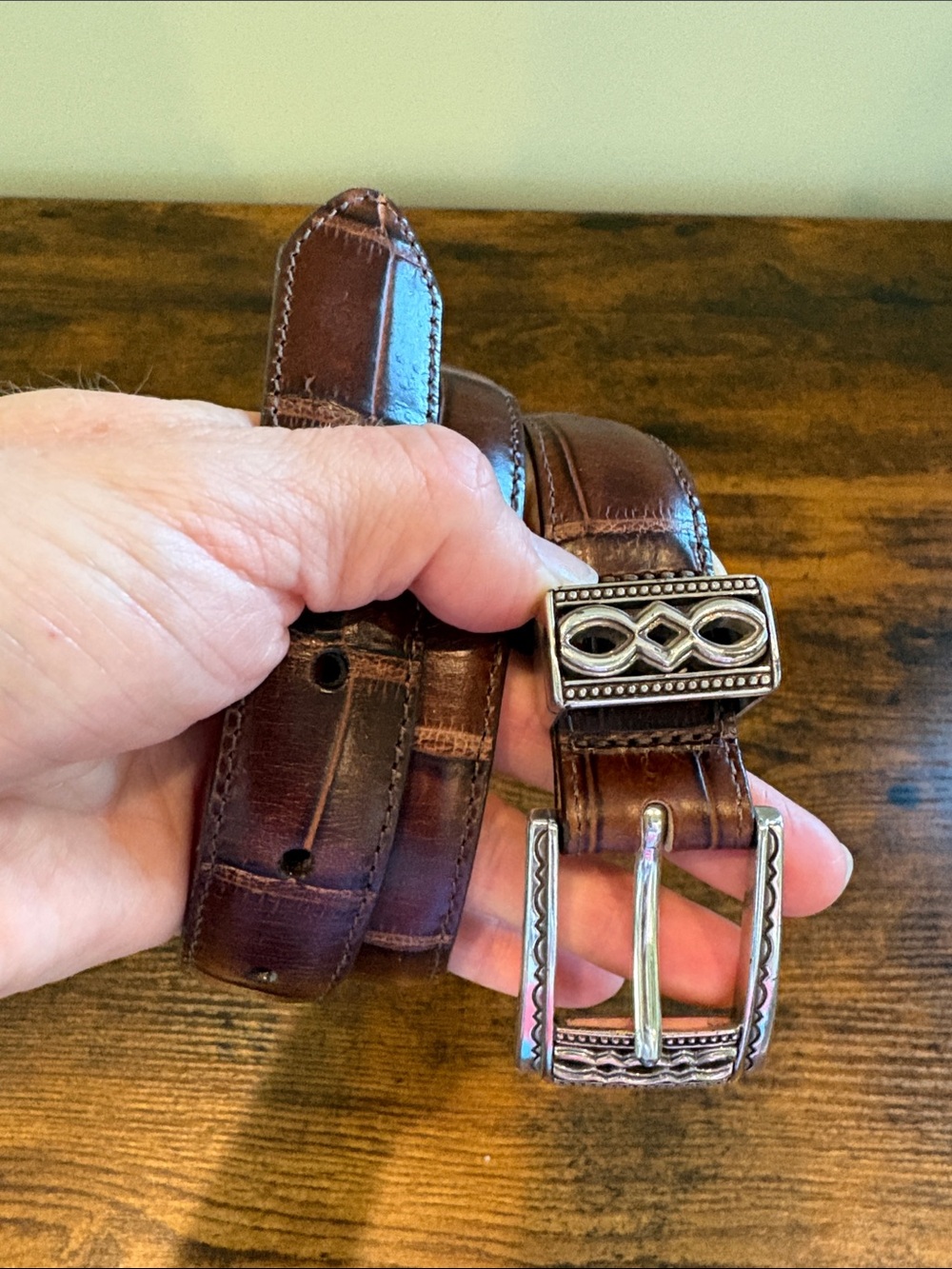 Brighton Brown and Tan Leather Belt Silver Buckle Size Small 28